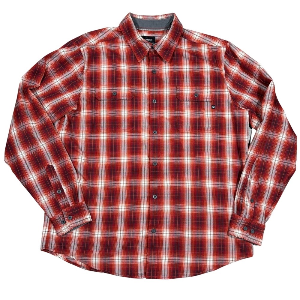 Marmot Shirt‎ Mens XL Ombre Tech Plaid Long Sleeve Button Up Pockets Outdoor